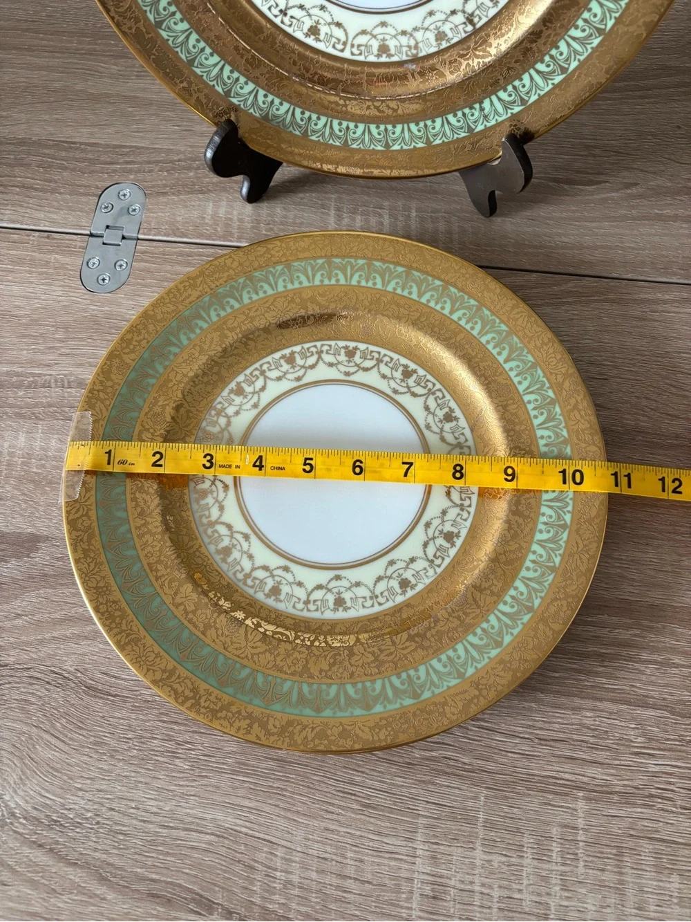Set of 2 - Vintage HEINRICH & CO Encrusted 24k Gold Porcelain China Plate Set
